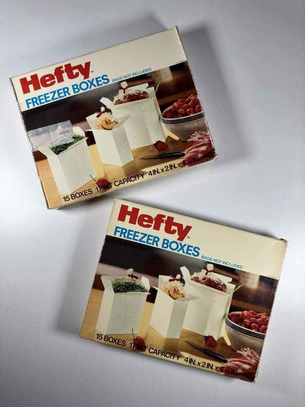 2 Vintage 1984 Hefty Freezer Boxes 15 Count 1 Quart Capacity Mobil Chemical NOS